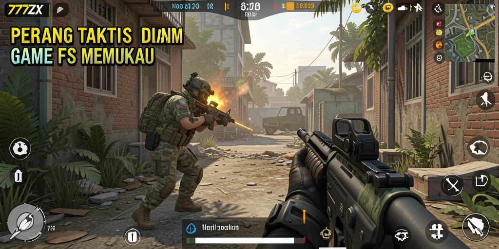 Tampilan gameplay mendebarkan dalam 777ZX dengan aksi FPS yang intens.