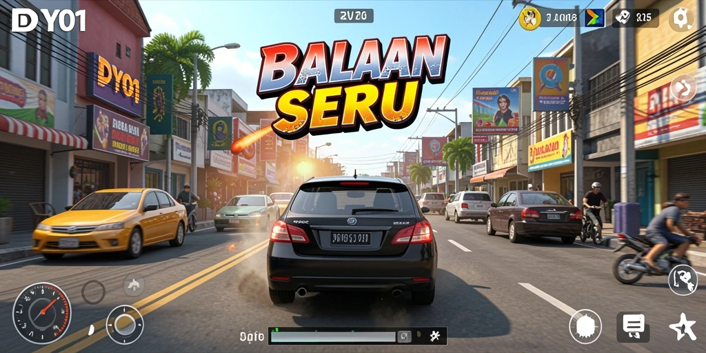 Screenshot gameplay DY01 menampilkan balapan seru dan mobil yang cepat.