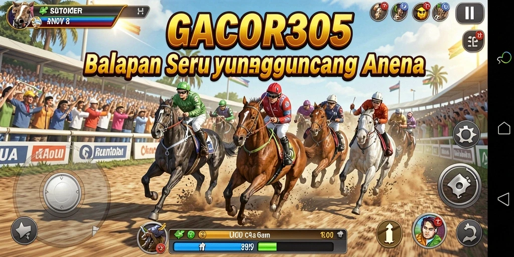 Screenshot GACOR305 menampilkan balapan mendebarkan dengan mobil yang cepat.