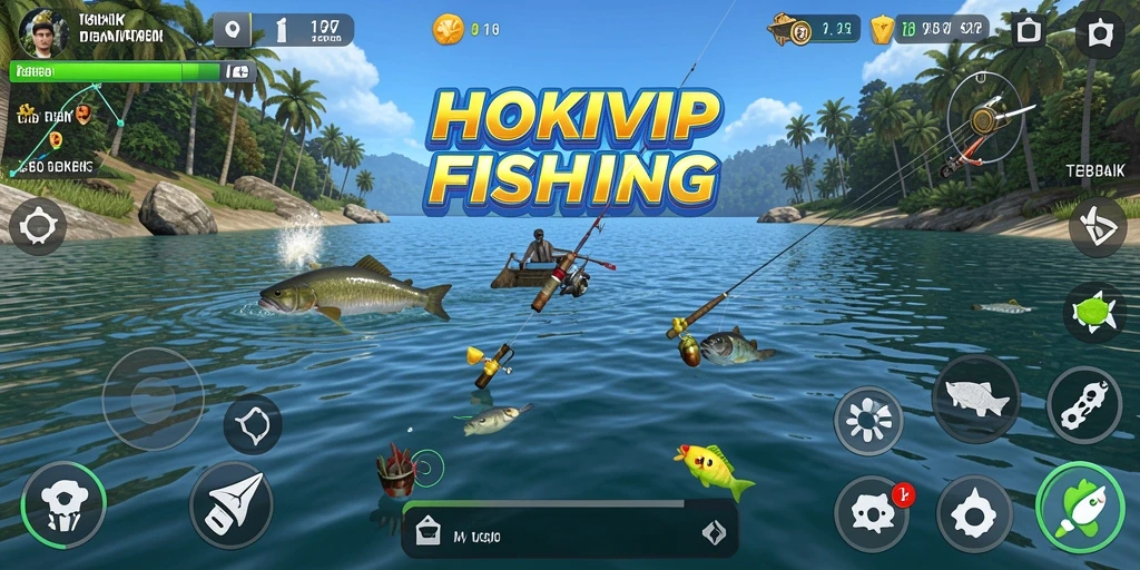 Screenshot HOKIVIP menampilkan momen seru saat memancing ikan besar.