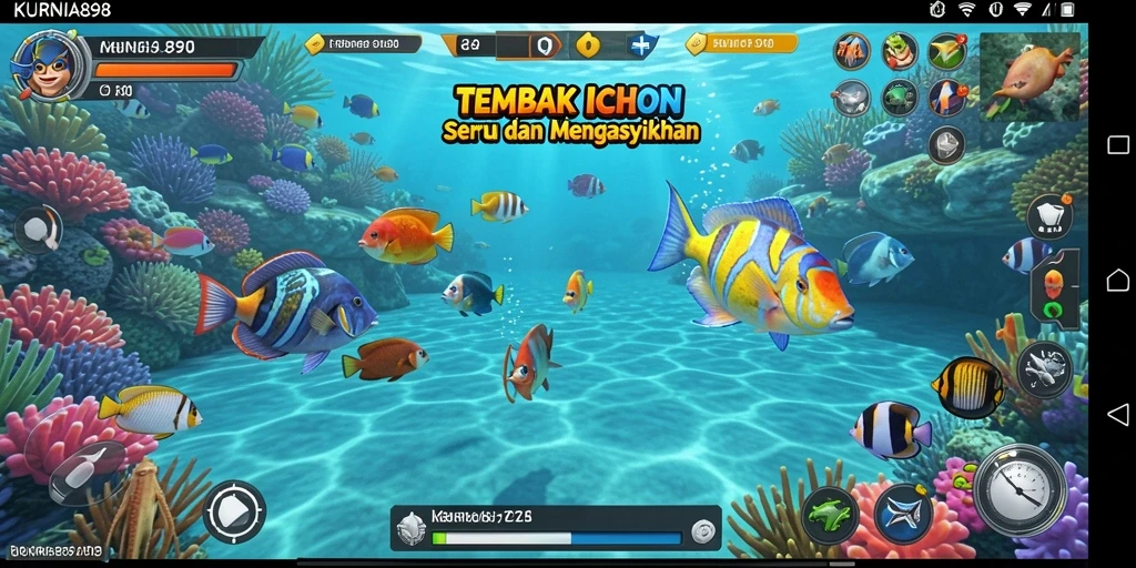 Gameplay seru KURNIA898 dengan berbagai ikan untuk ditembak.