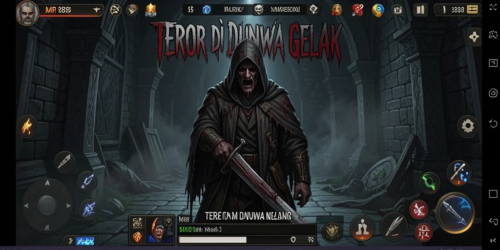 Screenshot MR888 menampilkan gameplay menegangkan di lingkungan yang gelap.