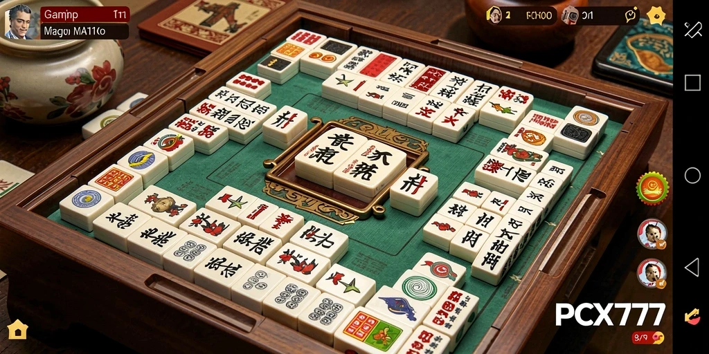 Tampilan gameplay menarik dari PCX777 menunjukkan keseruan bermain Mahjong.