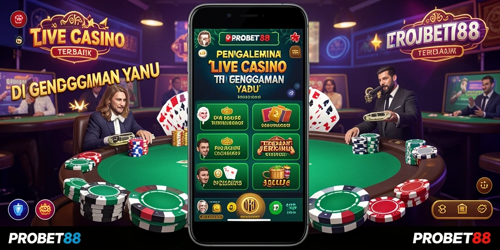 Screenshot gameplay Live Casino PROBET88 dengan dealer profesional dan pemain aktif.