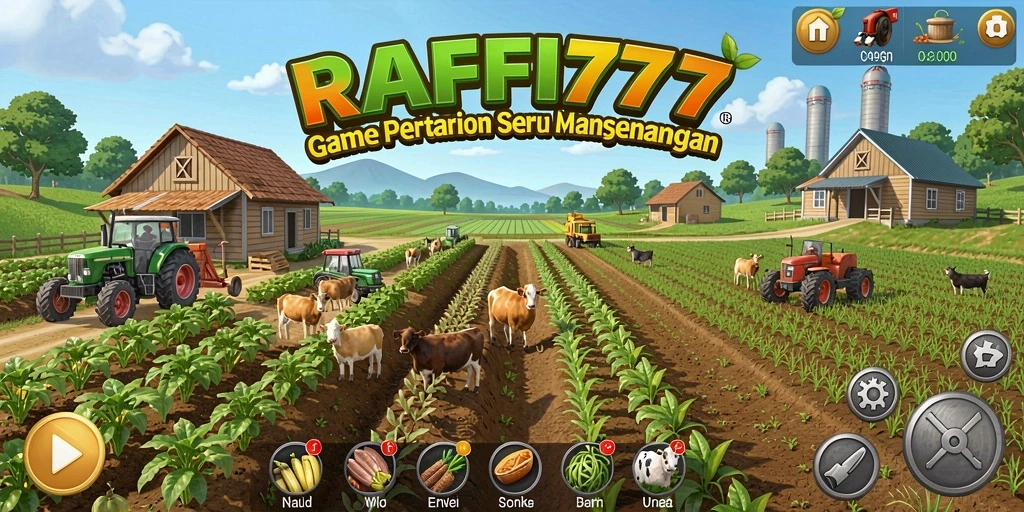 Penggambaran gameplay RAFFI777 dengan aktivitas bertani yang mendebarkan.
