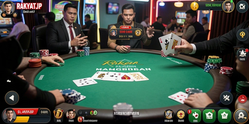 Screenshot utama RAKYATJP menampilkan aksi seru permainan Poker.