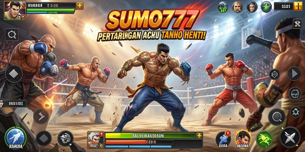 Tampilan gameplay <strong>SUMO777</strong> yang mendebarkan saat pertarungan berlangsung.