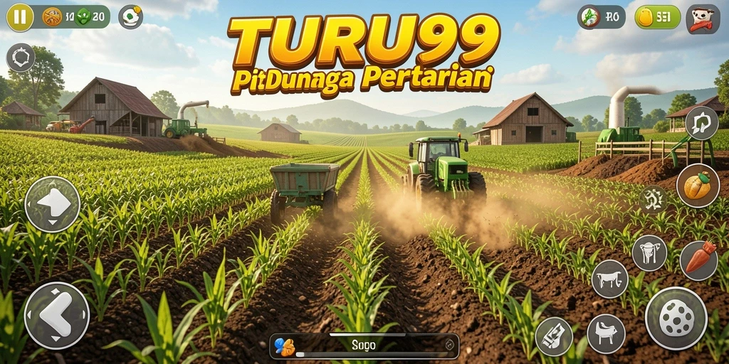 Screenshot gameplay TURU99 yang menampilkan ladang subur dan aktif.