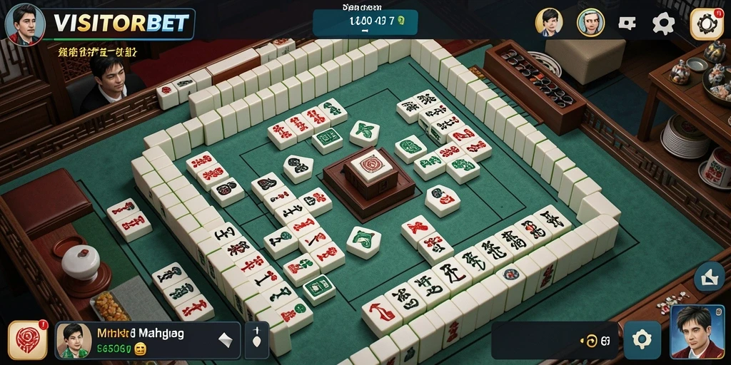 Tangkapan layar gameplay VISITORBET yang menampilkan suasana permainan Mahjong.